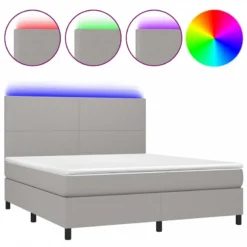 Letto A Molle Materasso E LED Grigio Chiaro 180x200 Cm Tessuto 9 Letto A Molle Materasso E LED Grigio Chiaro 180x200 Cm Tessuto -Garden Home letto a molle materasso e led grigio chiaro 180x200 cm tessuto 1