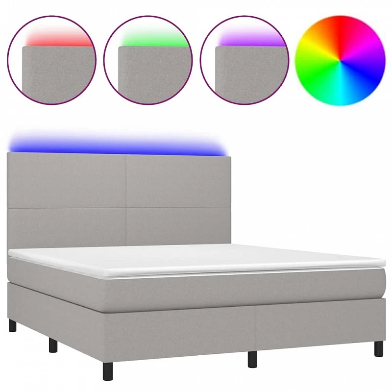 Letto A Molle Materasso E LED Grigio Chiaro 180x200 Cm Tessuto 2 Letto A Molle Materasso E LED Grigio Chiaro 180x200 Cm Tessuto - immagine 2