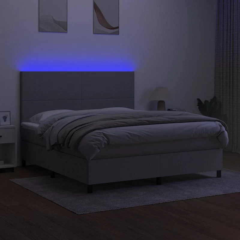 Letto A Molle Materasso E LED Grigio Chiaro 180x200 Cm Tessuto 4 Letto A Molle Materasso E LED Grigio Chiaro 180x200 Cm Tessuto - immagine 4