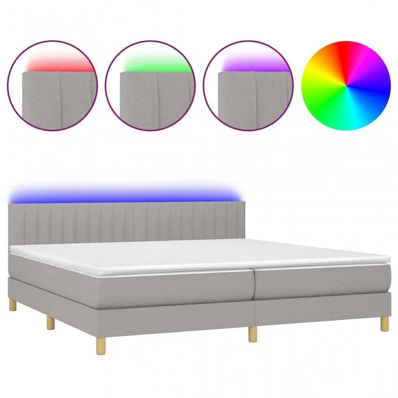 Letto A Molle Materasso E LED Grigio Chiaro 200x200 Cm Tessuto 2 Letto A Molle Materasso E LED Grigio Chiaro 200x200 Cm Tessuto - immagine 2