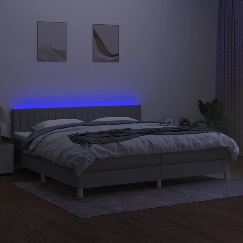 Letto A Molle Materasso E LED Grigio Chiaro 200x200 Cm Tessuto 3 Letto A Molle Materasso E LED Grigio Chiaro 200x200 Cm Tessuto - immagine 3