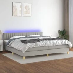 Letto A Molle Materasso E LED Grigio Chiaro 200x200 Cm Tessuto