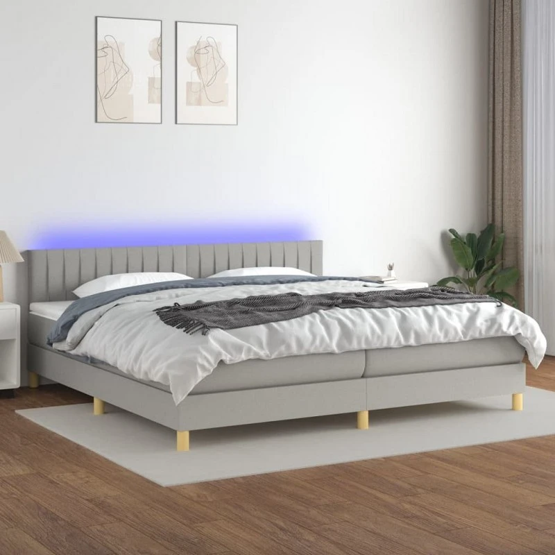 Letto A Molle Materasso E LED Grigio Chiaro 200x200 Cm Tessuto 1 Letto A Molle Materasso E LED Grigio Chiaro 200x200 Cm Tessuto
