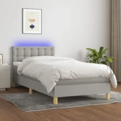 Letto A Molle Materasso E LED Grigio Chiaro 80x200 Cm Tessuto