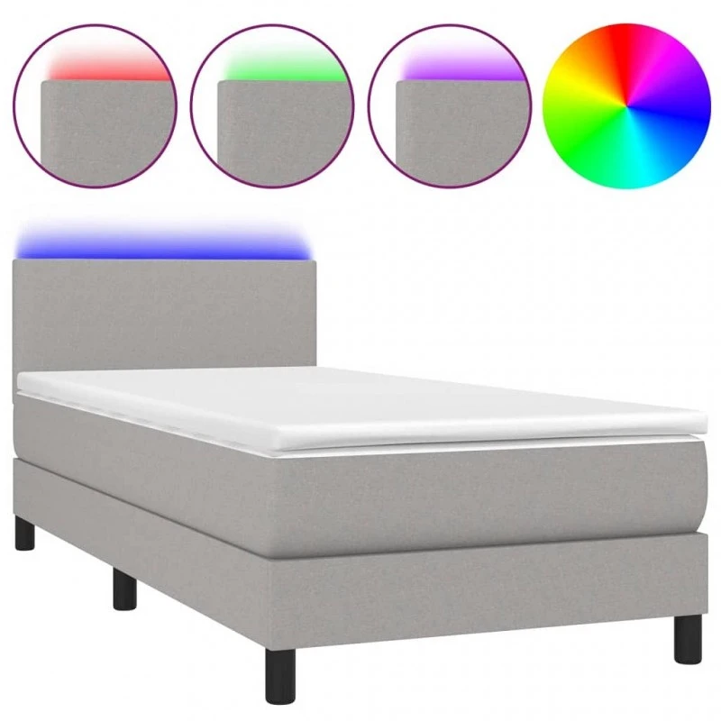 Letto A Molle Materasso E LED Grigio Chiaro 90x200 Cm Tessuto 2 Letto A Molle Materasso E LED Grigio Chiaro 90x200 Cm Tessuto - immagine 2