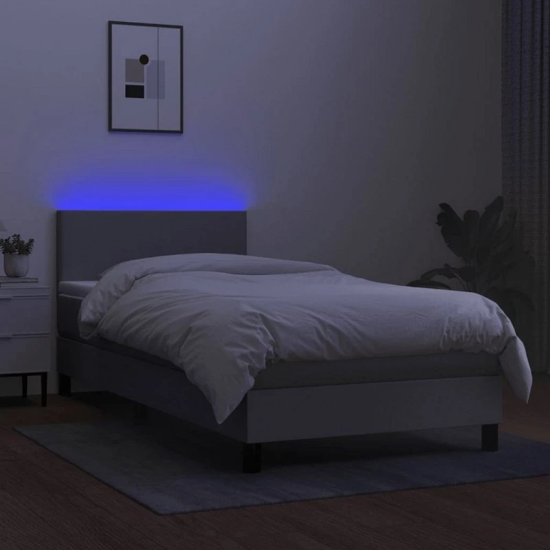 Letto A Molle Materasso E LED Grigio Chiaro 90x200 Cm Tessuto 4 Letto A Molle Materasso E LED Grigio Chiaro 90x200 Cm Tessuto - immagine 4