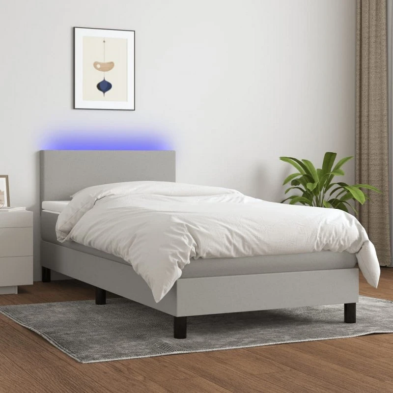 Letto A Molle Materasso E LED Grigio Chiaro 90x200 Cm Tessuto 1 Letto A Molle Materasso E LED Grigio Chiaro 90x200 Cm Tessuto