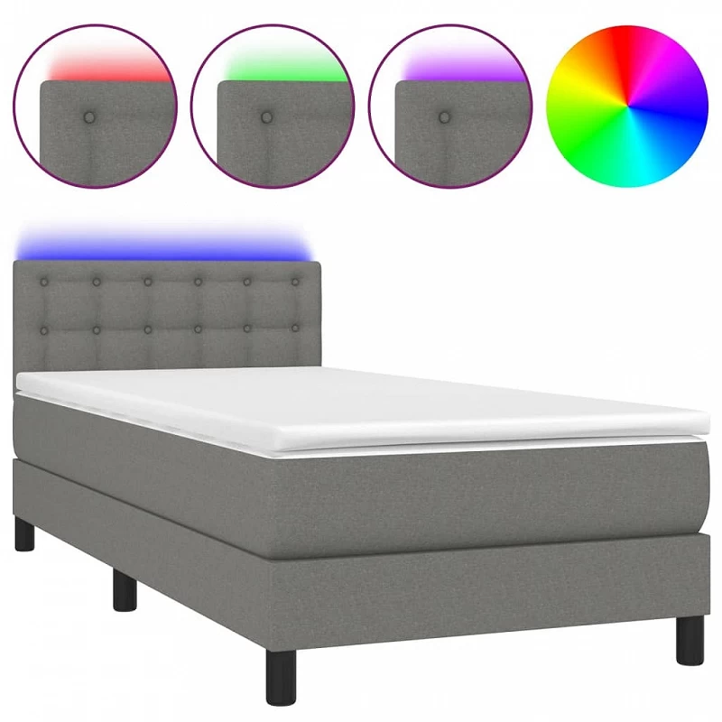 Letto A Molle Materasso E LED Grigio Scuro 100x200cm In Tessuto 2 Letto A Molle Materasso E LED Grigio Scuro 100x200cm In Tessuto - immagine 2