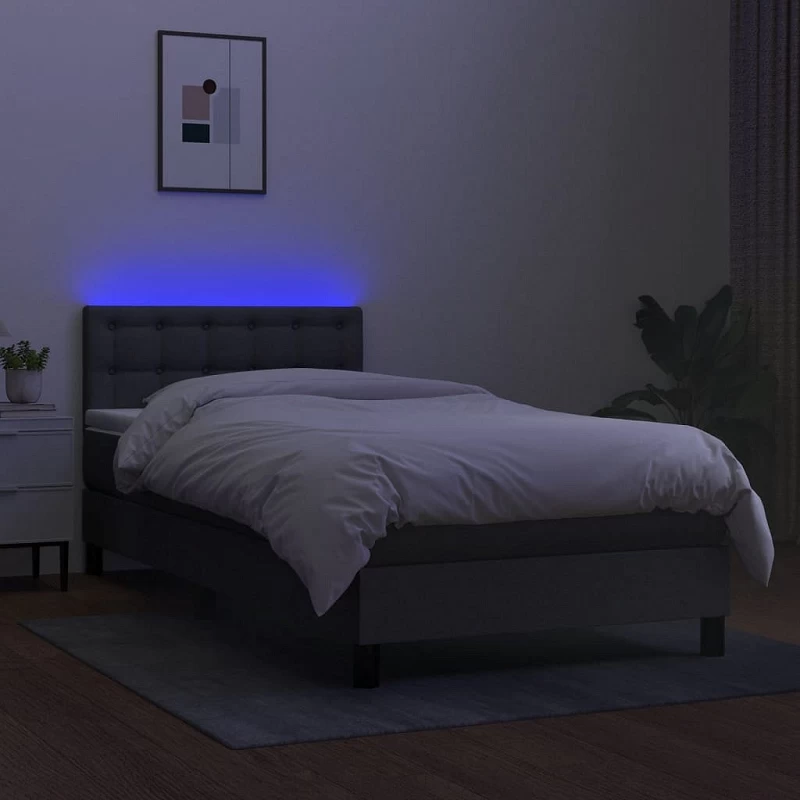 Letto A Molle Materasso E LED Grigio Scuro 100x200cm In Tessuto 4 Letto A Molle Materasso E LED Grigio Scuro 100x200cm In Tessuto - immagine 4