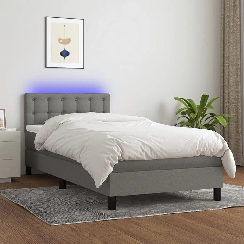 Letto A Molle Materasso E LED Grigio Scuro 100x200cm In Tessuto 1 Letto A Molle Materasso E LED Grigio Scuro 100x200cm In Tessuto