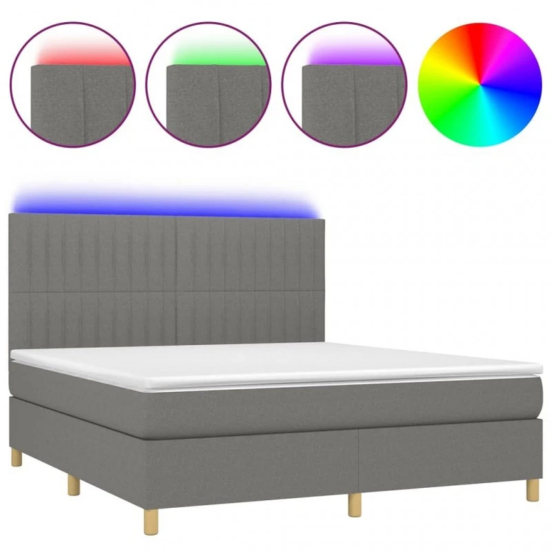 Letto A Molle Materasso E LED Grigio Scuro 180x200cm In Tessuto 2 Letto A Molle Materasso E LED Grigio Scuro 180x200cm In Tessuto - immagine 2