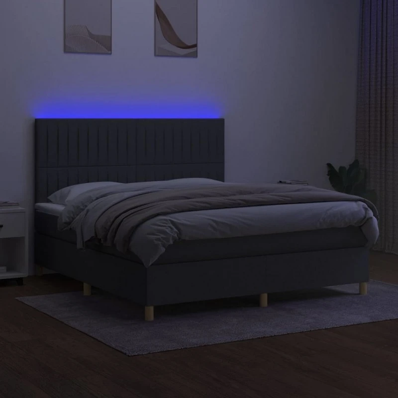 Letto A Molle Materasso E LED Grigio Scuro 180x200cm In Tessuto 4 Letto A Molle Materasso E LED Grigio Scuro 180x200cm In Tessuto - immagine 4