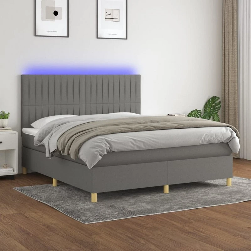 Letto A Molle Materasso E LED Grigio Scuro 180x200cm In Tessuto 1 Letto A Molle Materasso E LED Grigio Scuro 180x200cm In Tessuto