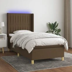 Letto A Molle Materasso E LED Marrone Scuro 80x200cm In Tessuto