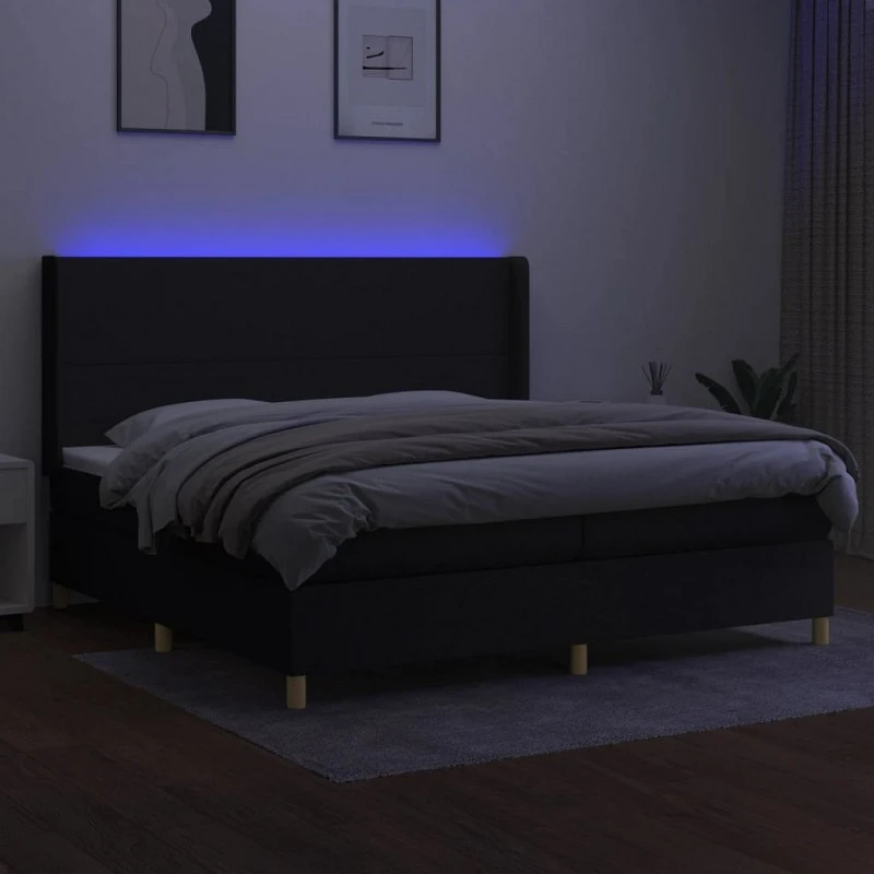 Letto A Molle Materasso E LED Nero 200x200cm In Tessuto 3 Letto A Molle Materasso E LED Nero 200x200cm In Tessuto - immagine 3