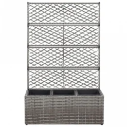 Letto Rialzato A Traliccio 3 Vasi 83x30x130cm Polyrattan Grigio -Garden Home letto rialzato a traliccio 3 vasi 83x30x130cm polyrattan grigio 1