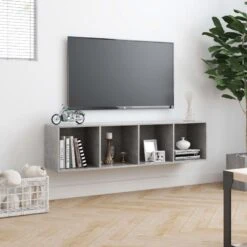 Libreria/Mobile TV Grigio Cemento 143x30x36 Cm -Garden Home libreria mobile tv grigio cemento 143x30x36 cm 3