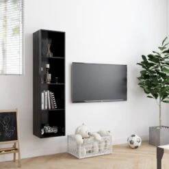 Libreria/Mobile TV Nero 143x30x36 Cm -Garden Home libreria mobile tv nero 143x30x36 cm 2