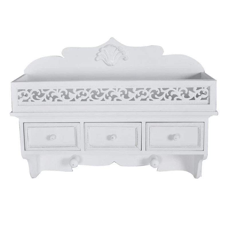 Mensola Appendiabiti A Muro Con 3 Cassetti E 2 Ganci 2 Mensola Appendiabiti A Muro Con 3 Cassetti E 2 Ganci - immagine 2