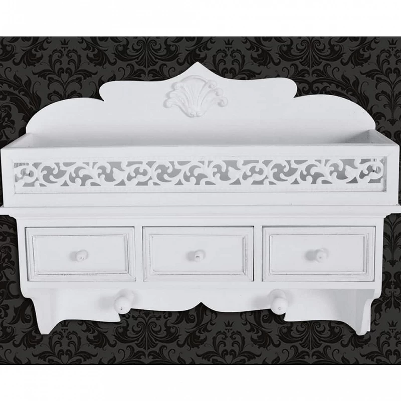 Mensola Appendiabiti A Muro Con 3 Cassetti E 2 Ganci 5 Mensola Appendiabiti A Muro Con 3 Cassetti E 2 Ganci - immagine 5