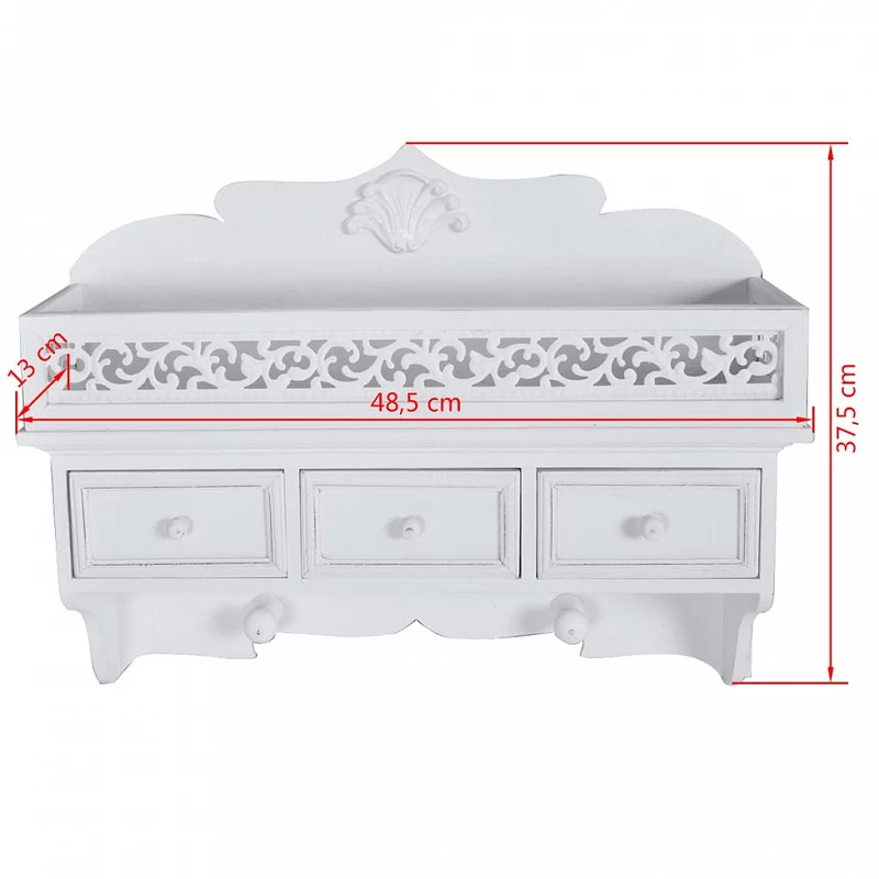 Mensola Appendiabiti A Muro Con 3 Cassetti E 2 Ganci 7 Mensola Appendiabiti A Muro Con 3 Cassetti E 2 Ganci - immagine 7