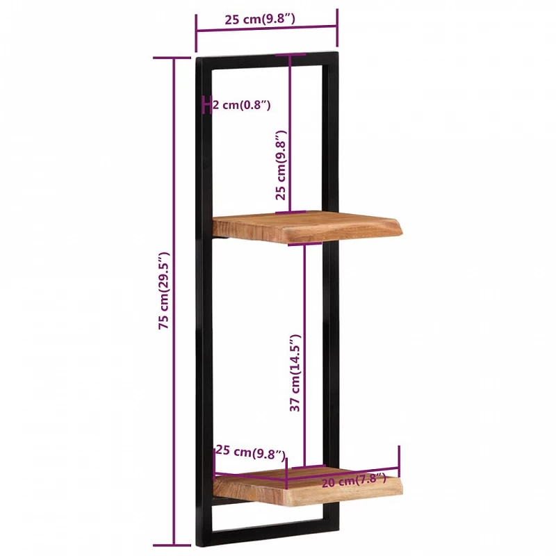 Mensole Parete 2 Pz 25x25x75 Cm Legno Massello Acacia E Acciaio 8 Mensole Parete 2 Pz 25x25x75 Cm Legno Massello Acacia E Acciaio - immagine 8