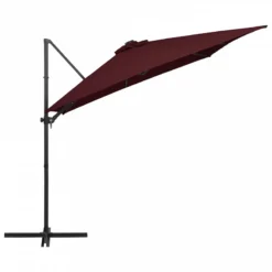Ombrellone A Sbalzo Con LED Rosso Bordò 250x250 Cm -Garden Home ombrellone a sbalzo con luci led 250x250 cm rosso bordo 2
