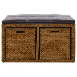 Panca In Giunco Con 2 Ceste 71x40x42 Cm Marrone -Garden Home panca in giunco con 2 ceste 71x40x42 cm marrone 2