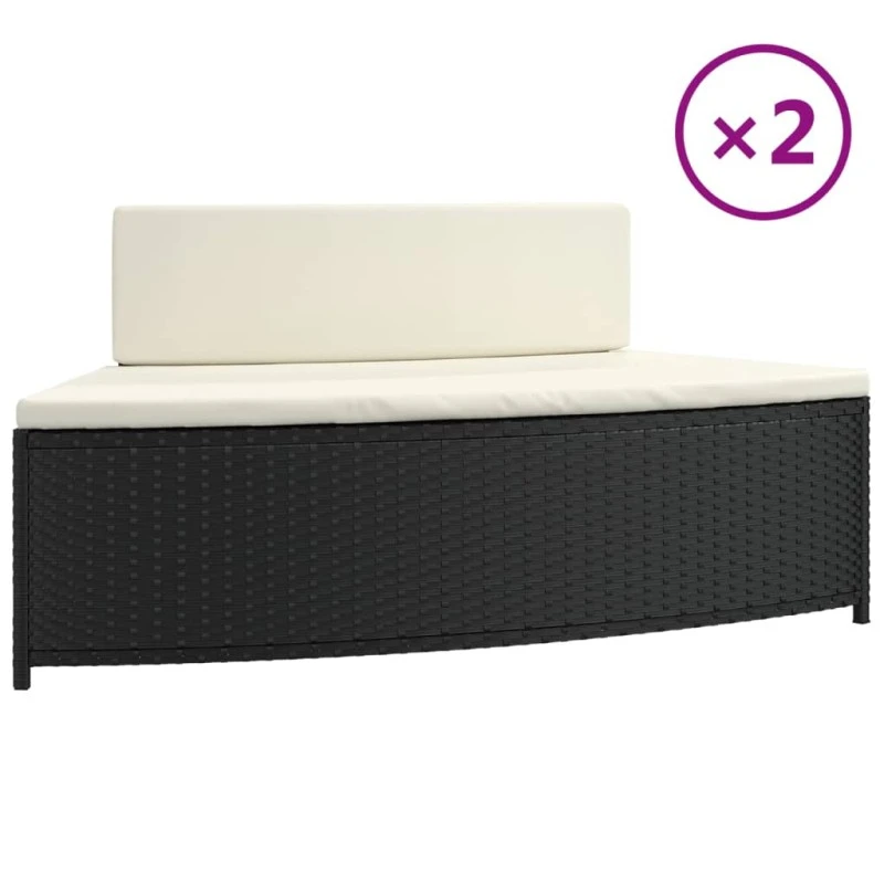 Panche Per Spa Con Cuscini 2 Pz In Polyrattan Nero 2 Panche Per Spa Con Cuscini 2 Pz In Polyrattan Nero - immagine 2