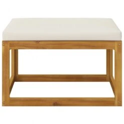 Poggiapiedi Con Cuscino Bianco Crema In Massello D'Acacia -Garden Home poggiapiedi con cuscino bianco crema in massello d acacia 2