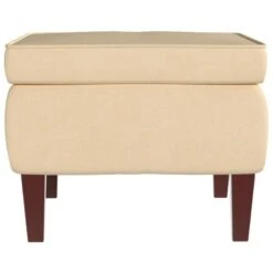 Poggiapiedi Con Gambe In Legno Crema In Velluto -Garden Home poggiapiedi con gambe in legno crema in velluto 2