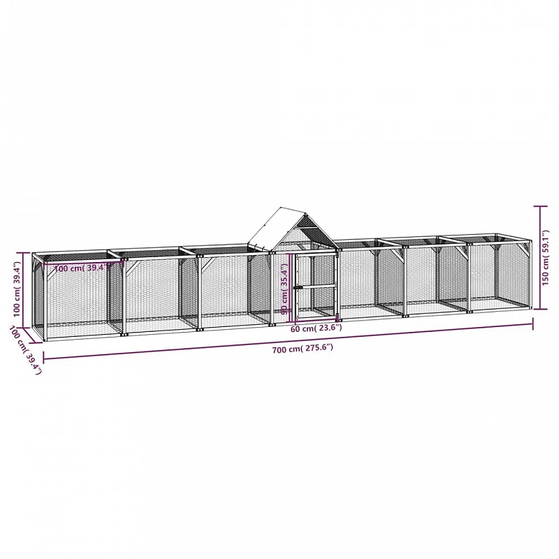 Pollaio 700x100x150 Cm In Legno Massello Di Pino Impregnato 6 Pollaio 700x100x150 Cm In Legno Massello Di Pino Impregnato - immagine 6