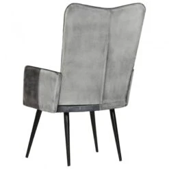 Poltrona Wingback Grigia In Vera Pelle -Garden Home poltrona wingback grigia in vera pelle 3