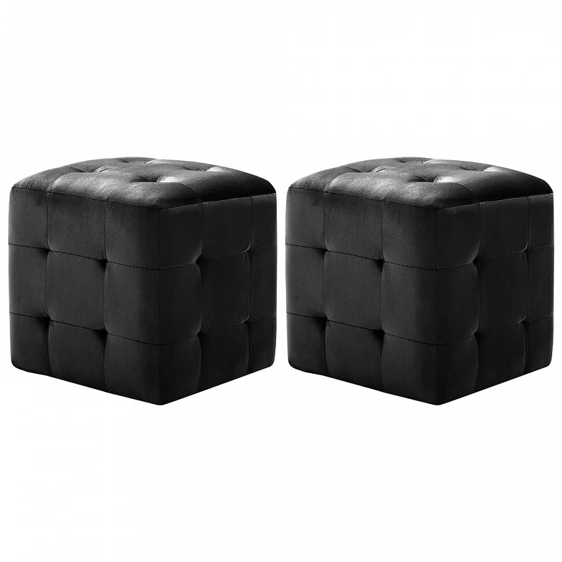 Pouf 2 Pz Nero 30x30x30 Cm In Velluto 1 Pouf 2 Pz Nero 30x30x30 Cm In Velluto