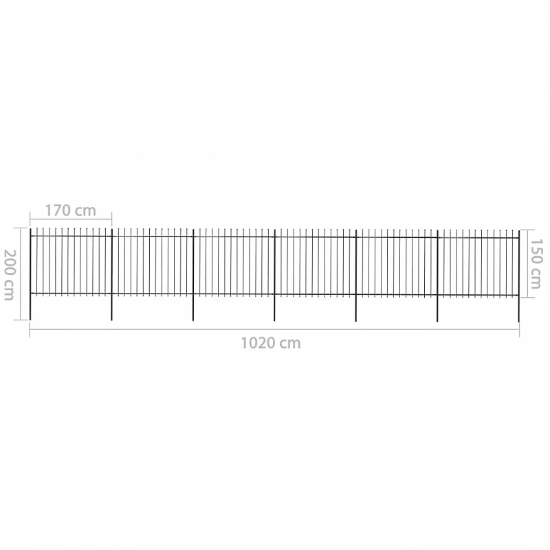 Recinzione Da Giardino Punta A Lancia In Acciaio 10,2x1,5m Nera 5 Recinzione Da Giardino Punta A Lancia In Acciaio 10,2x1,5m Nera - immagine 5