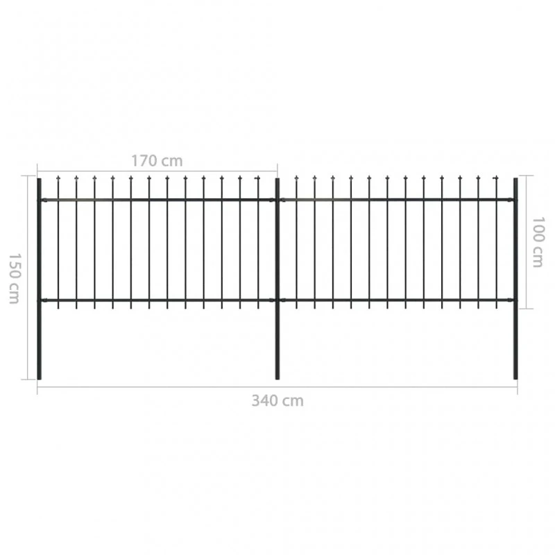 Recinzione Giardino Con Punta A Lancia In Acciaio 3,4x1 M Nera 5 Recinzione Giardino Con Punta A Lancia In Acciaio 3,4x1 M Nera - immagine 5