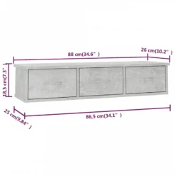 Scaffale Cassetti A Muro Grigio Cemento 88x26x18,5cm Truciolato -Garden Home scaffale cassetti a muro grigio cemento 88x26x185cm truciolato 6