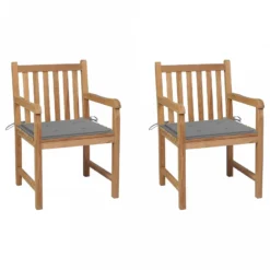 Sedie Da Giardino 2 Pz Con Cuscini Grigi In Massello Di Teak