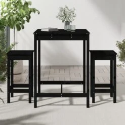 Set Bar Da Giardino 3 Pz Nero In Legno Massello Di Pino -Garden Home set bar da giardino 3 pz nero in legno massello di pino 2