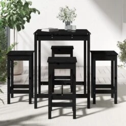 Set Bar Da Giardino 5 Pz Nero In Legno Massello Di Pino -Garden Home set bar da giardino 5 pz nero in legno massello di pino 2