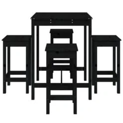 Set Bar Da Giardino 5 Pz Nero In Legno Massello Di Pino -Garden Home set bar da giardino 5 pz nero in legno massello di pino 4