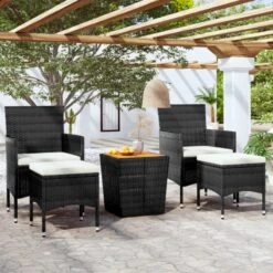 Set Bistrot Per Giardino 5 Pz Polyrattan E Massello Acacia Nero