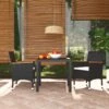 Set Da Pranzo Per Giardino 3 Pz Con Cuscini Polyrattan Nero