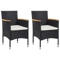 Set Da Pranzo Per Giardino 3 Pz Con Cuscini Polyrattan Nero -Garden Home set da pranzo per giardino 3 pz con cuscini polyrattan nero 2