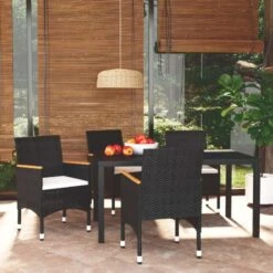 Set Da Pranzo Per Giardino 5 Pz Con Cuscini Polyrattan Nero