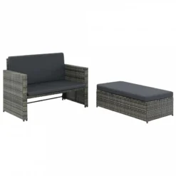Set Divani Da Giardino 2 Pz Con Cuscini In Polyrattan Grigio