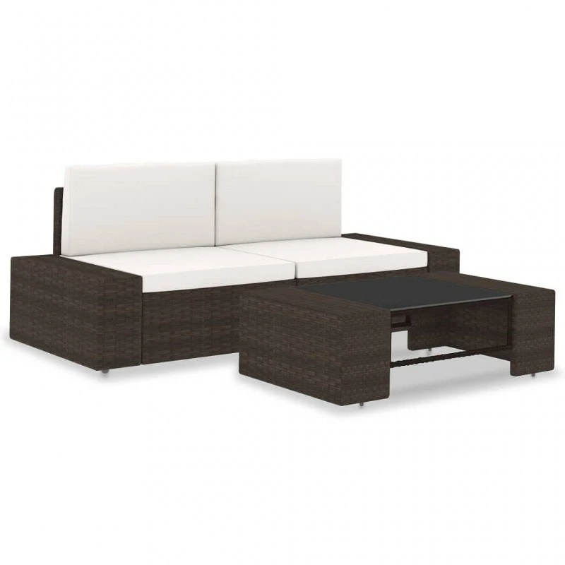 Set Divani Da Giardino 3 Pz In Polyrattan Marrone 1 Set Divani Da Giardino 3 Pz In Polyrattan Marrone