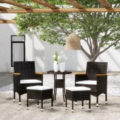Set Divani Da Giardino 5 Pz In Polyrattan Nero