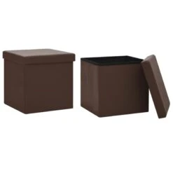 Sgabelli Con Contenitore Pieghevoli 2 Pz Marroni In PVC -Garden Home sgabelli con contenitore pieghevoli 2 pz marroni in pvc 1