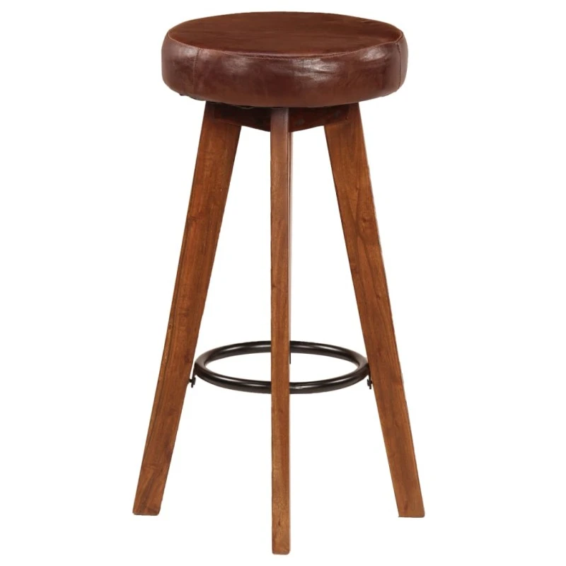 Sgabelli Da Bar 2 Pz In Vera Pelle E Legno Massello Di Acacia 5 Sgabelli Da Bar 2 Pz In Vera Pelle E Legno Massello Di Acacia - immagine 5